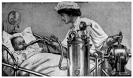It will only be necessary for the nurse to put the nozzle in the baby's month, turn the spigot, and watch the dial.
