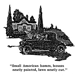 Small American homes, houses neatly painted, lawn neatly cut.